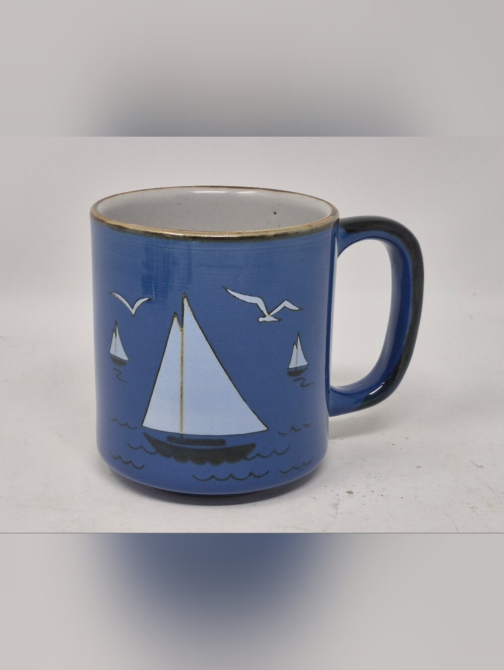 Vintage Blue Ceramic Otagiri? Mug Sailboats And Seal Gulls